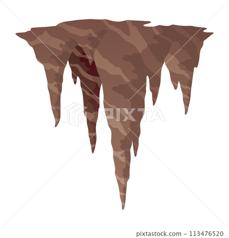 Stalactite. Icicle shaped hanging mineral formations in cave. Nature brown limestone, material stone icon. Natural growth geology formations 113476520