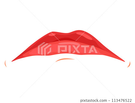 Red lip female. Woman expressed emotion, beauty concept. Modern flat vector design illustration 113476522