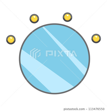 Cartoon bathroom interior, oval mirror. Bath time in flat style vector illustration. Mockup for web design isolated on white background 113476550