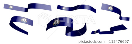 Set of holiday ribbons. Flag of american state of Kentucky waving in wind. Separation into lower and upper layers. Design element. Vector on white background 113476697