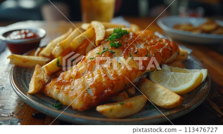 Fish or Chicken and fries for commercial advertisement or promotion Fish or Chicken and fries for commercial advertisement or promotion 113476727