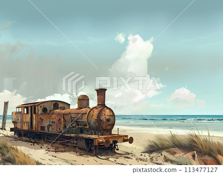 廢棄火車車廂的風景“AI生成圖像” 113477127