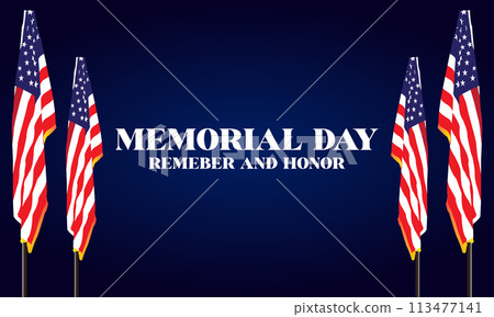 Hashtag Memorial Day Stylish Text With Usa Flag And Blue Background Design 113477141