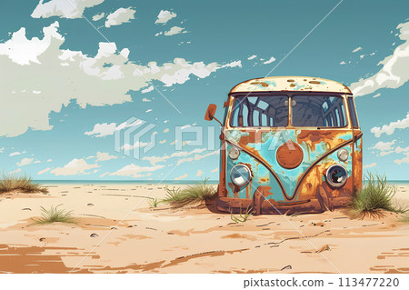 Scene of an abandoned bus vehicle (AI generated image) 113477220
