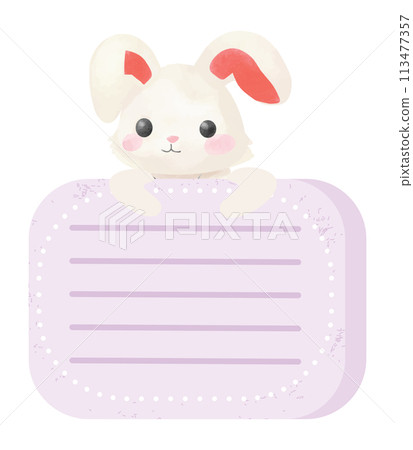 Cute rabbit with purple paper notes for short messages. 113477357