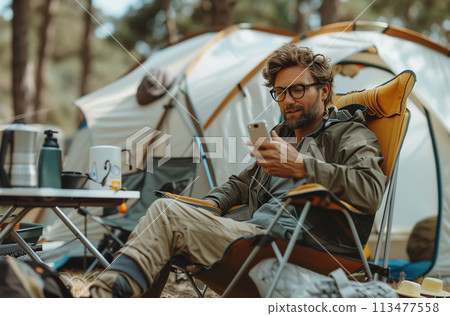 Men doing solo camp 113477558
