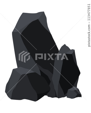 Coal black mineral resources. Pieces of fossil stone. Polygonal shape. Black rock stone of graphite or charcoal. Energy resource charcoal icon Coal black mineral resources. Pieces of fossil stone. Polygonal shape. Black rock stone of graphite or charcoal. Energy resource charcoal icon 113477851