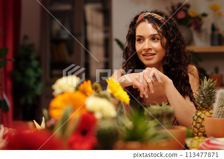 Woman talking to her friends by dinner 113477871