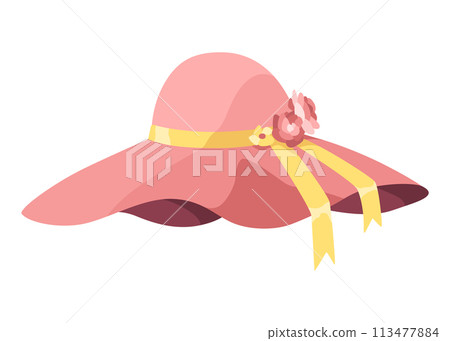 Cartoon hat icon. Female headwear with bow. Summer women vintage fashion hats vector. Illustration female accessory 113477884