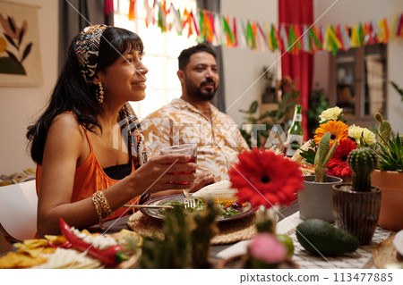 Woman with glass of alcoholic drink 113477885