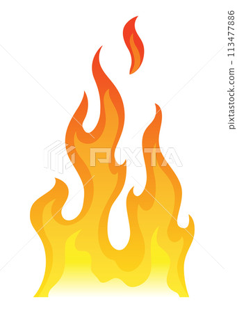 Fire flame icon. Cartoon heat wildfire or bonfire, burn power fiery. Power light energy silhouette. Campfire element in flat style. Isolated vector illustration 113477886