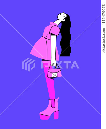 Girl in pink dress Fashionable vector illustration in flat style Women's fashion 113479078