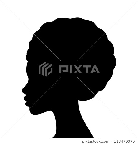 Silhouette face head in profile black African American women. Juneteenth 113479079