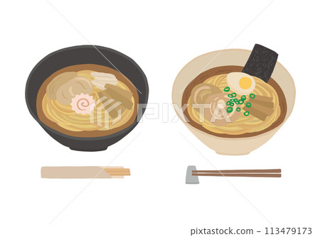 Hand-drawn ramen illustration set (color/no outline) 113479173