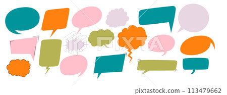 Set of empty speech bubbles in different shapes and thinking sign symbols. Vector illustration Set of empty speech bubbles in different shapes and thinking sign symbols. Vector illustration 113479662