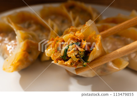 Kimchi dumplings made with kimchi 113479855