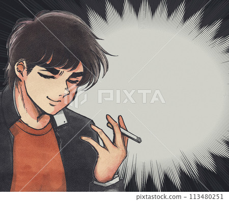 昭和不良學生抽煙的圖形風格插圖 昭和不良學生抽煙的圖形風格插圖 113480251