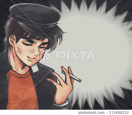 吸煙不良學生的插圖/集中線引人注目 吸煙不良學生的插圖/集中線引人注目 113480252