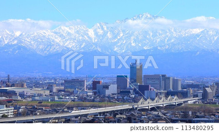 Spring - Tateyama mountain range and Hokuriku Shinkansen Spring - Tateyama mountain range and Hokuriku Shinkansen 113480295