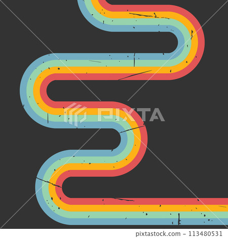 Retro vintage style stripes. Rainbow on dark background. Grunge texture. Vector illustration 113480531