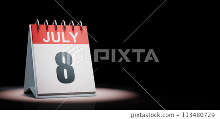 July 8 Calendar Spotlighted on Black Background 113480729