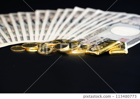 Co-existence of real assets such as gold coins and banknotes Co-existence of real assets such as gold coins and banknotes 113480773