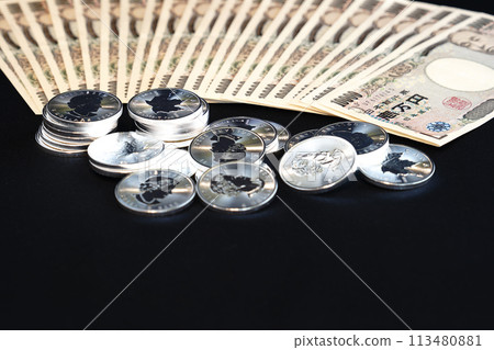 銀幣和紙幣是閃閃發光的真實資產。 113480881