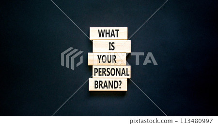 What is your personal brand symbol. Concept words What is your personal brand on wooden blocks. Beautiful black table black background. Business, what is your personal brand concept. Copy space. What is your personal brand symbol. Concept words What is your personal brand on wooden blocks. Beautiful black table black background. Business, what is your personal brand concept. Copy space. 113480997