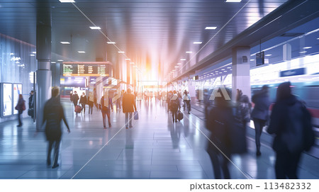 Blurred image of people walking at subway station. 113482332