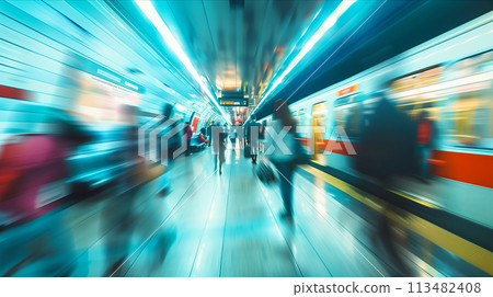 Blurred image of people walking at subway station. 113482408