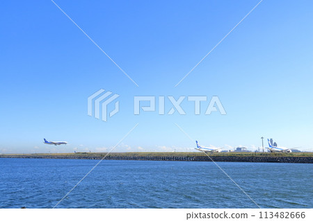 Haneda Airport as seen from Keihin Tsubasa Park, Ota Ward, Tokyo 113482666