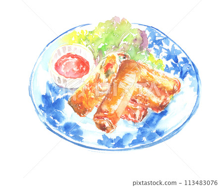 水彩畫的炸春捲插圖 113483076