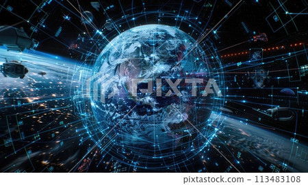 AI Ethics and Governance. Planet-scale AI ethics and governance visualized with Earth hologram 113483108