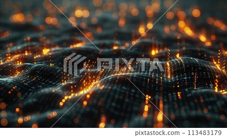 AI Ethics and Governance. Bright nodes symbolize AI ethics in a digital code world 113483179