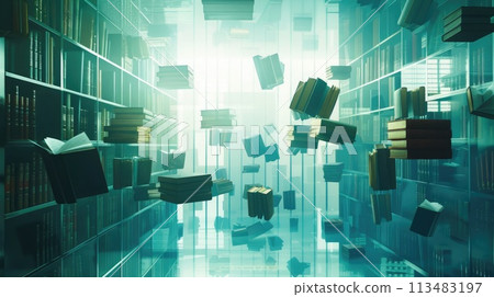 AI Ethics and Governance. Minimalist digital space filled with books on AI ethics 113483197