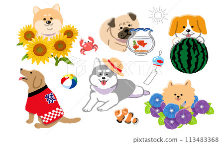 Summer dog illustration set 113483368