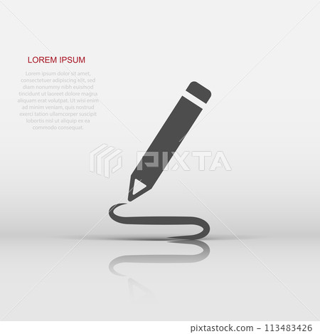 Pencil notepad icon in flat style. Document write vector illustration on white isolated background. Pen drawing business concept. 113483426