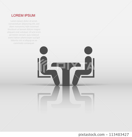 Business consulting icon in flat style. Two people with table vector illustration on white isolated background. Restaurant dialog business concept. Business consulting icon in flat style. Two people with table vector illustration on white isolated background. Restaurant dialog business concept. 113483427