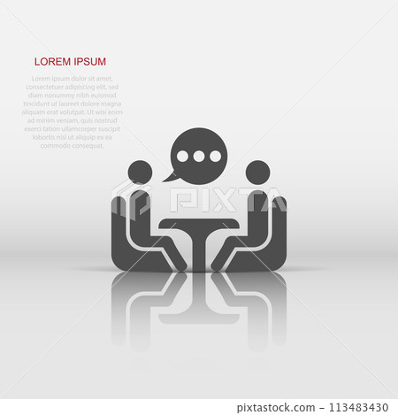 Business consulting icon in flat style. Two people with table vector illustration on white isolated background. Restaurant dialog business concept. 113483430