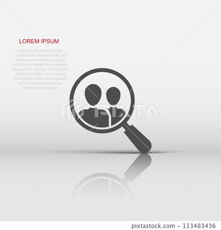 Search job vacancy icon in flat style. Loupe career vector illustration on white isolated background. Find vacancy business concept. 113483436