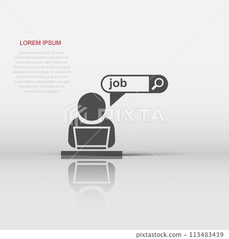 Search job vacancy icon in flat style. Laptop career vector illustration on white isolated background. Find vacancy business concept. Search job vacancy icon in flat style. Laptop career vector illustration on white isolated background. Find vacancy business concept. 113483439
