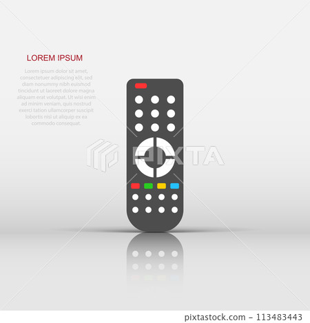 Remote control icon in flat style. Infrared controller vector illustration on white isolated background. Tv keypad business concept. 113483443