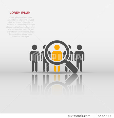Search job vacancy icon in flat style. Loupe career vector illustration on white isolated background. Find employer business concept. 113483447