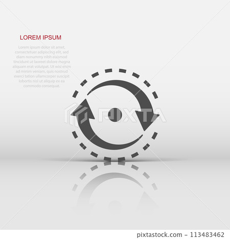 Oval with arrows icon in flat style. Consistency repeat vector illustration on white isolated background. Reload rotation business concept. 113483462
