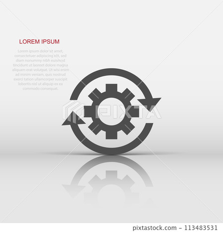 Workflow process icon in flat style. Gear cog wheel with arrows vector illustration on white isolated background. Workflow business concept. Workflow process icon in flat style. Gear cog wheel with arrows vector illustration on white isolated background. Workflow business concept. 113483531