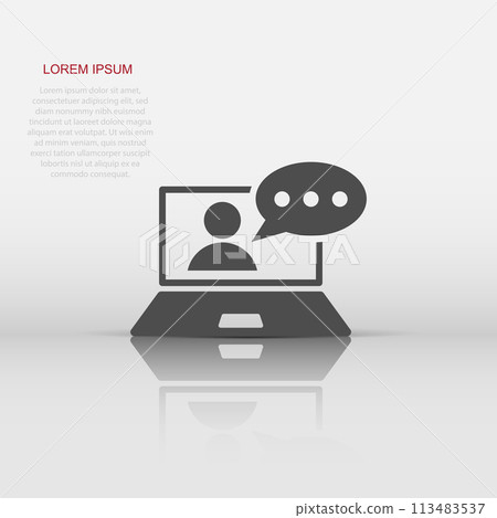 Online training process icon in flat style. Webinar seminar vector illustration on white isolated background. E-learning business concept. 113483537