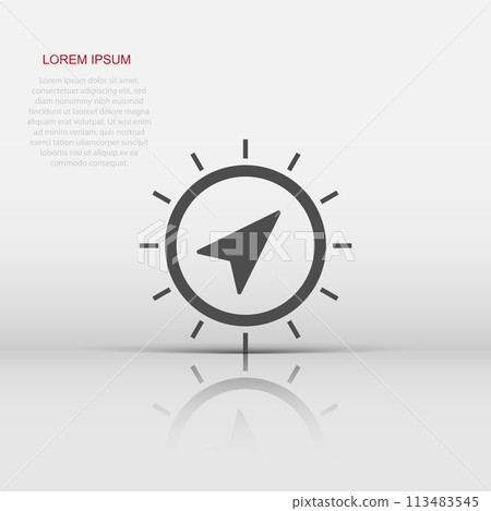 Global navigation icon in flat style. Compass gps vector illustration on white isolated background. Location discovery business concept. 113483545