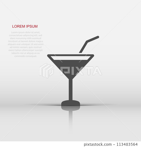Alcohol cocktail icon in flat style. Drink glass vector illustration on white isolated background. Martini liquid business concept. 113483564