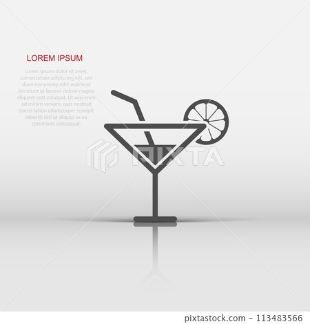 Alcohol cocktail icon in flat style. Drink glass vector illustration on white isolated background. Martini liquid business concept. 113483566
