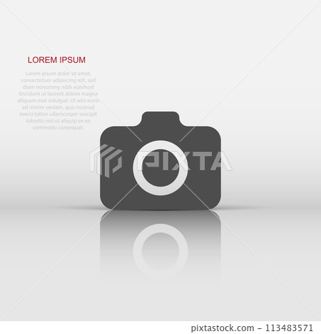 Photo camera icon in flat style. Photographer cam equipment vector illustration on white isolated background. Camera business concept. Photo camera icon in flat style. Photographer cam equipment vector illustration on white isolated background. Camera business concept. 113483571